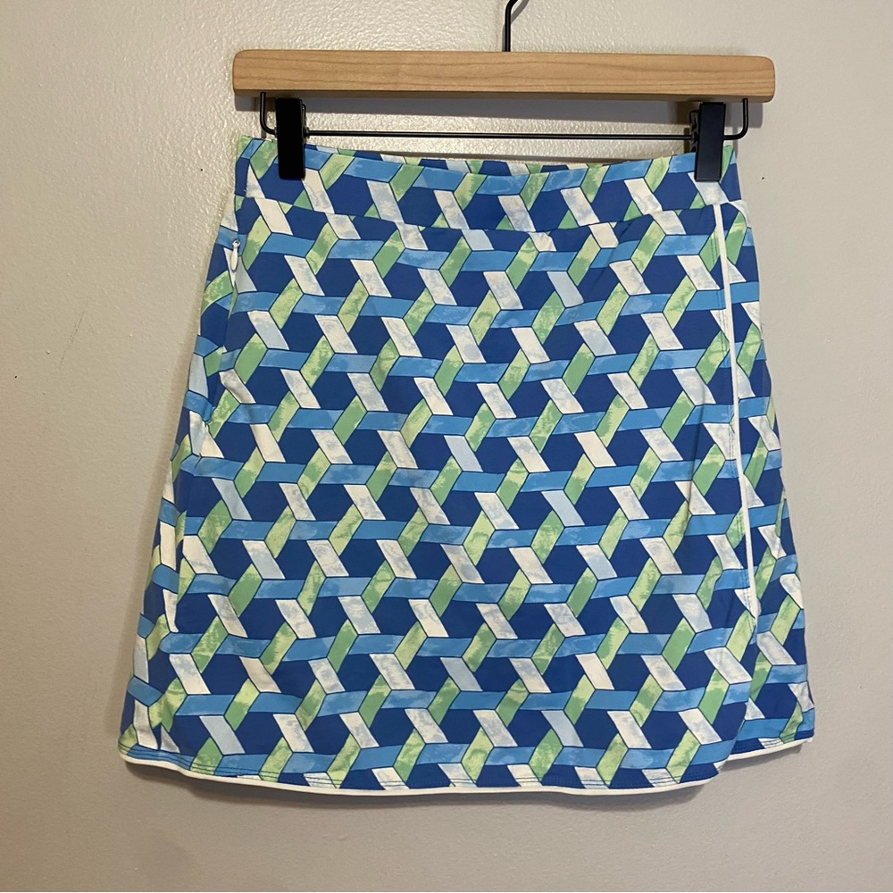 J. McLaughlin Catalina Cloth Skort Blue White Green Geometric Skirt Size XS